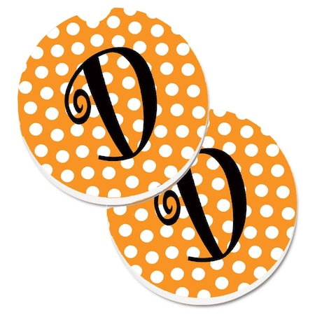 Carolines Treasures Monogram Initial D Orange Polkadots Set of 2 Cup Holder Car Coaster CJ1033-DCARC
